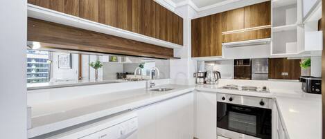 Fridge, microwave, stovetop, toaster