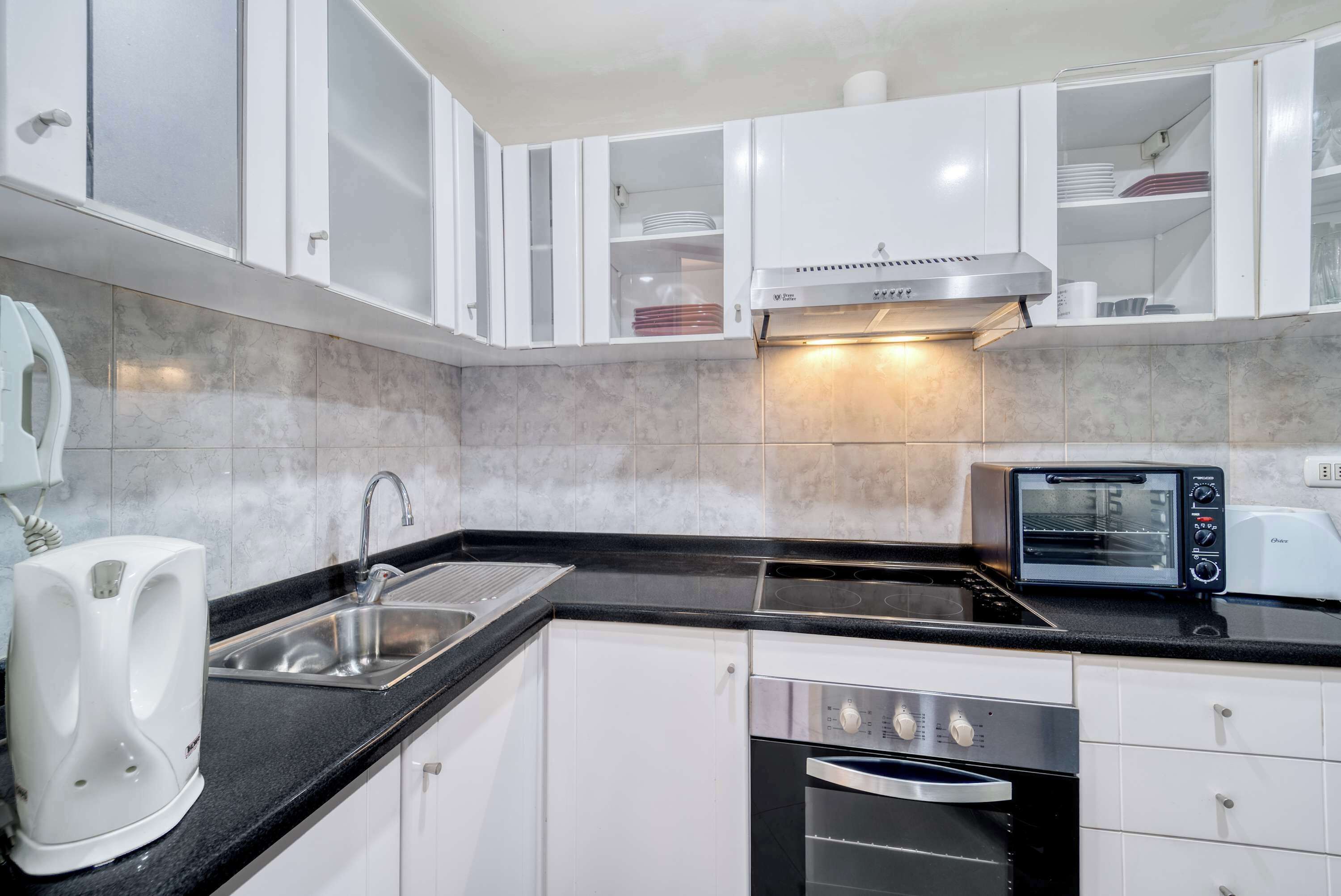 Fridge, microwave, stovetop, toaster