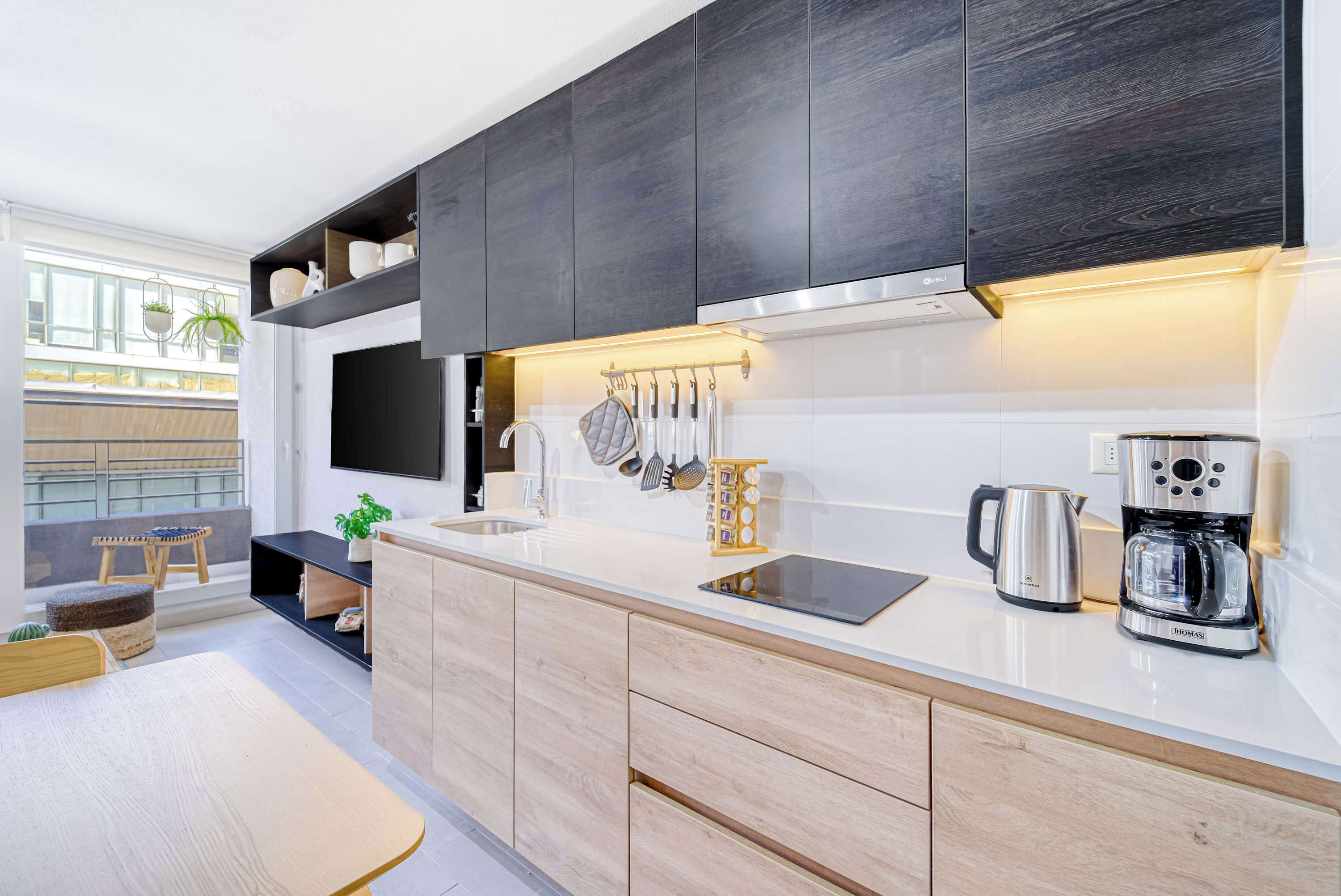 Fridge, microwave, stovetop, toaster