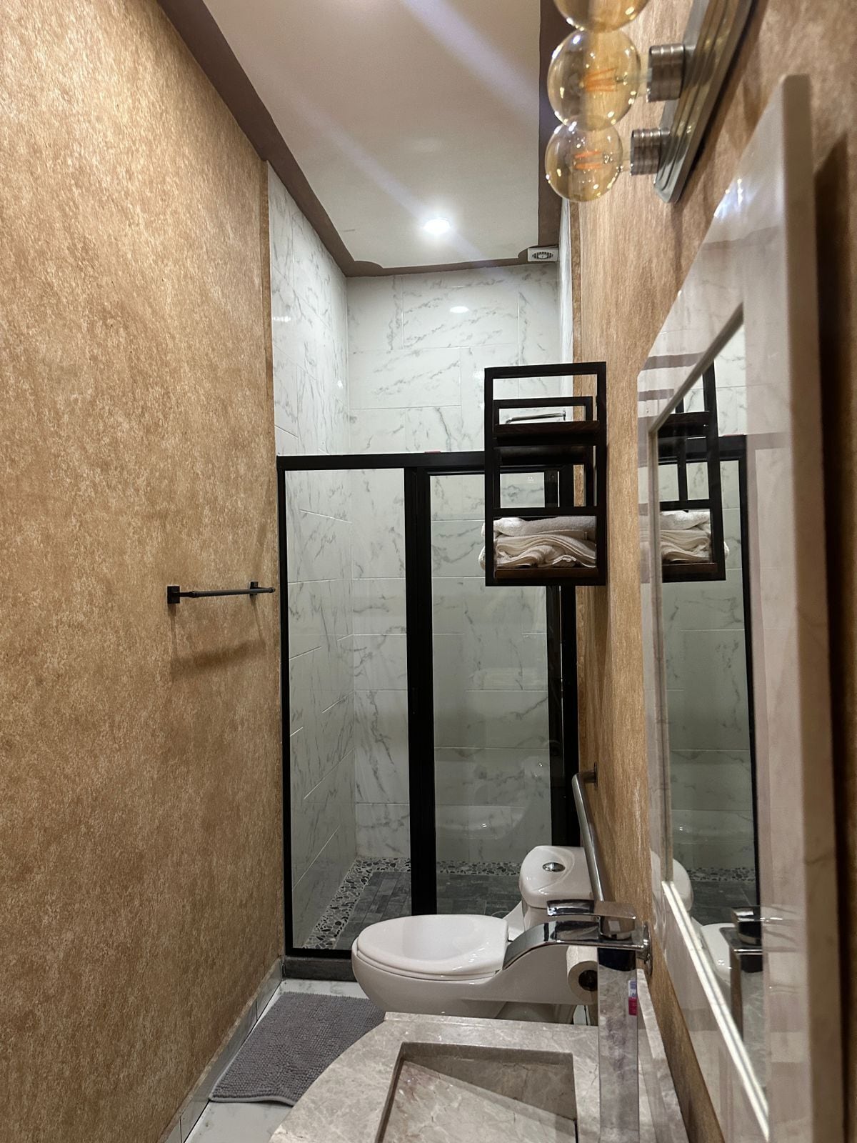 Towels, soap, shampoo, toilet paper