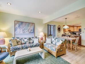 TV, fireplace, offices - Walk to Beach! | 4BR Condo w/ Decks, Views &  BBQ (North Bethany Beach)