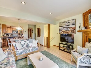 TV, fireplace, offices - Walk to Beach! | 4BR Condo w/ Decks, Views &  BBQ (North Bethany Beach)