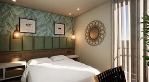 Chambre Double Standard, balcon, vue jardin | Coffres-forts dans les chambres, bureau, rideaux occultants