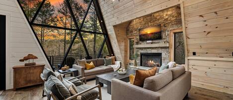 Smart TV, fireplace, ping pong