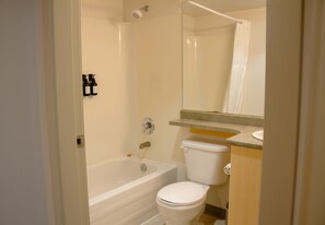 Appartement Économique, 1 grand lit et 1 canapé-lit | Salle de bain | Sèche-cheveux, serviettes fournies, savon, shampoing
