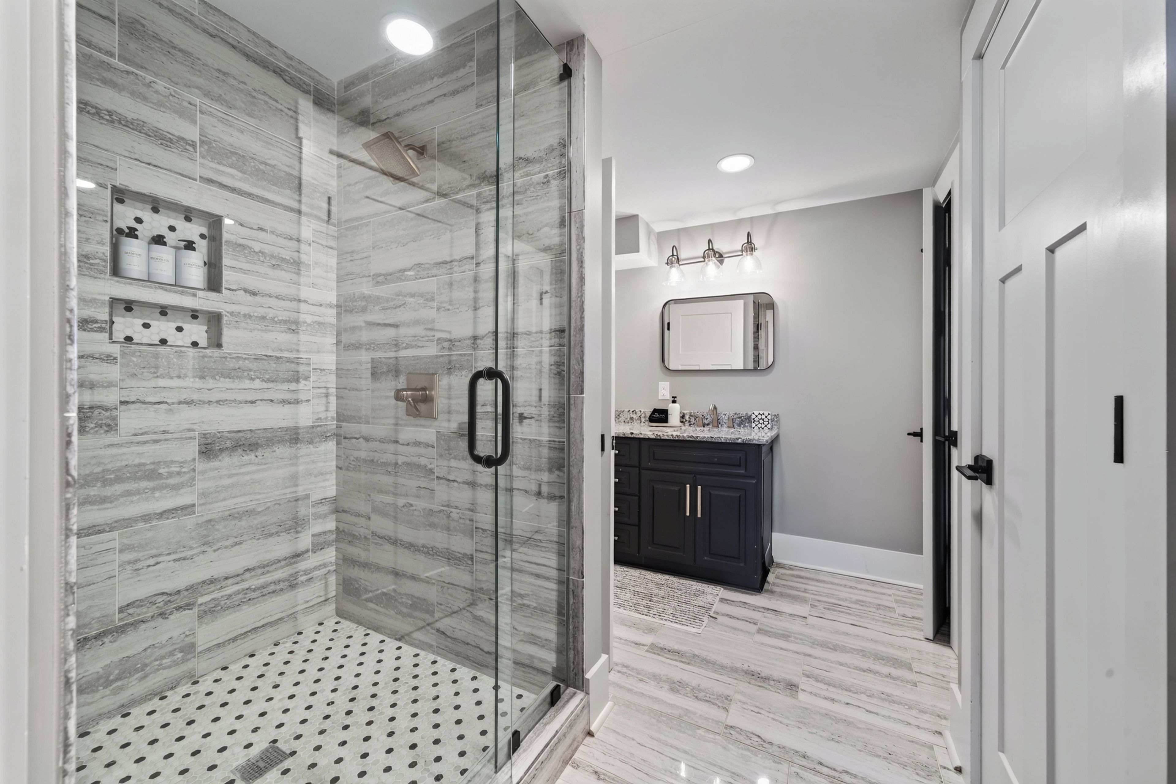 Lower-level Jack-and-Jill bath (lower-level king bedroom and bunk room)