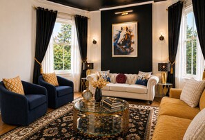Smart TV, chimenea y libros 