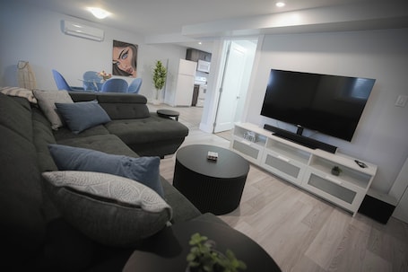 Smart TV. Warm and Welcoming Basement