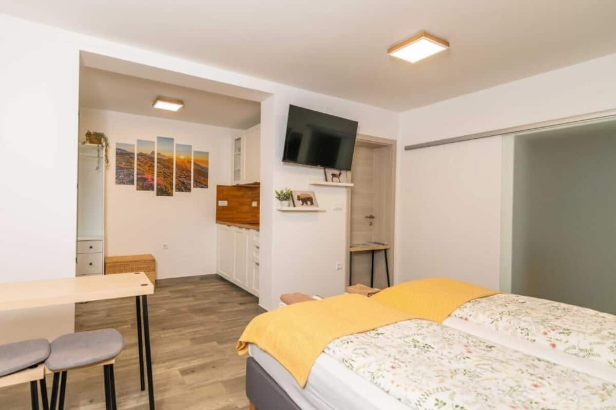 Studio, Patio, Mountain View | In-room safe, iron/ironing board, free WiFi