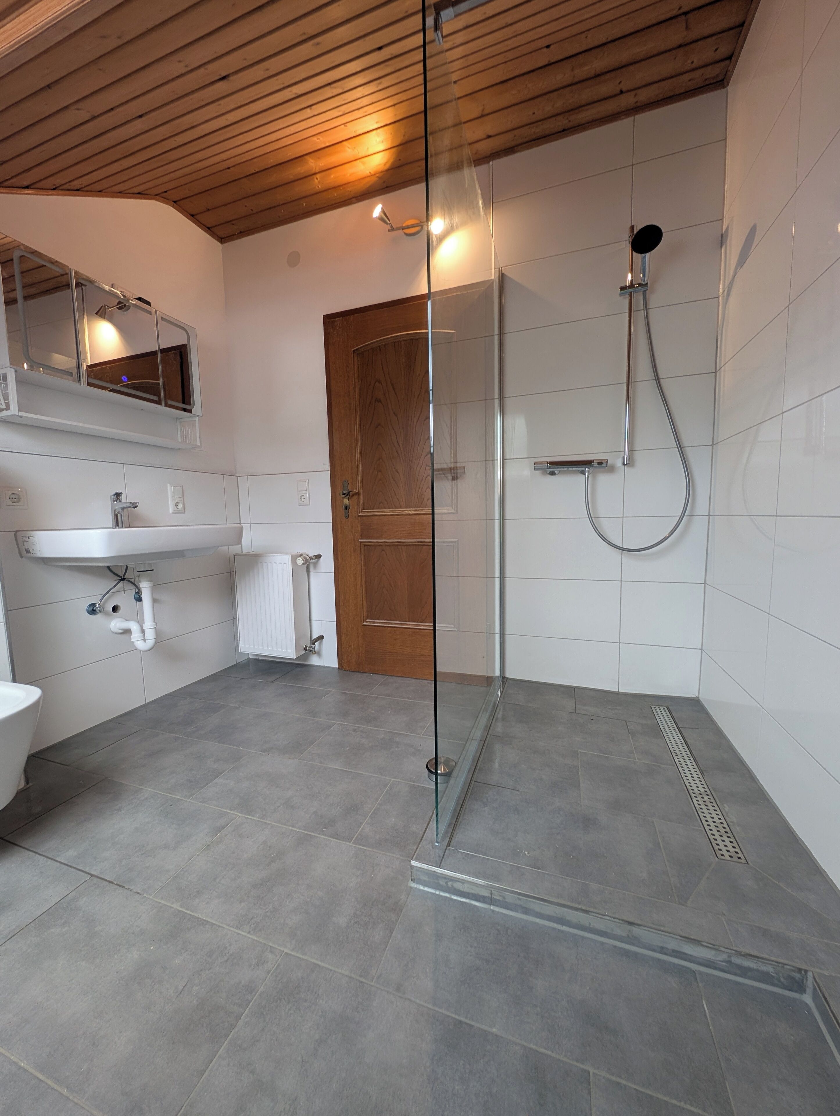 Douche, serviettes fournies, papier toilette