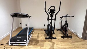 A room with a treadmill, elliptical, and stationary bike. - Villa Venti (lieu dit Barbagiolo)
