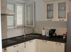 Fridge, microwave, oven, stovetop - Three Bedroom Apartment with Sea View and Terrace (Dubrovnik)