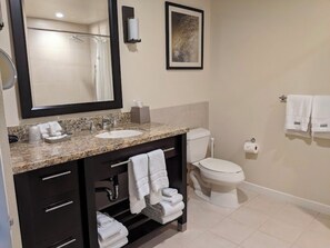 Secador de cabelo, toalhas de banho, sabonete, papel higiênico