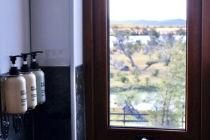 Dusche, Haartrockner, Handtücher, Seife