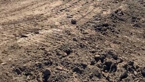 A barren, rocky landscape with undulating terrain and sparse vegetation. - The Slayground of the Dakotas Private MX Retreat (Dickinson)
