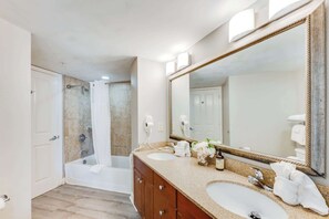 Shower, hair dryer, shampoo - 1BR at Dunes Village, Indoor Water Park, Oceanview (Myrtle Beach)