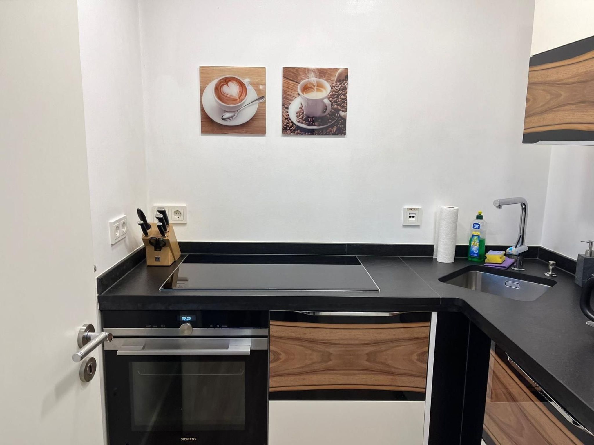 Fridge, oven, dishwasher, cookware/dishes/utensils