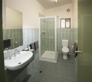 A bathroom with a sink, toilet, and shower area. - Discovery Parks Alice Springs (Alice Springs)