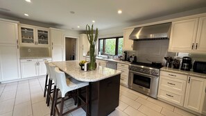Fridge, microwave, oven, stovetop - Private Cheviot Hills Home · Heated Pool·5BR/5BA·Gated Yard · Near Century City (Los Angeles)