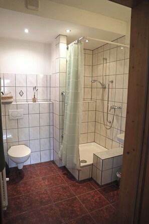 Shower, hair dryer, towels - Apartment with separate bedroom and terrace, 40 sqm (Aschau im Chiemgau)