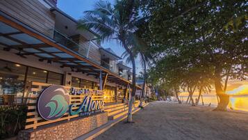 On the beach, white sand