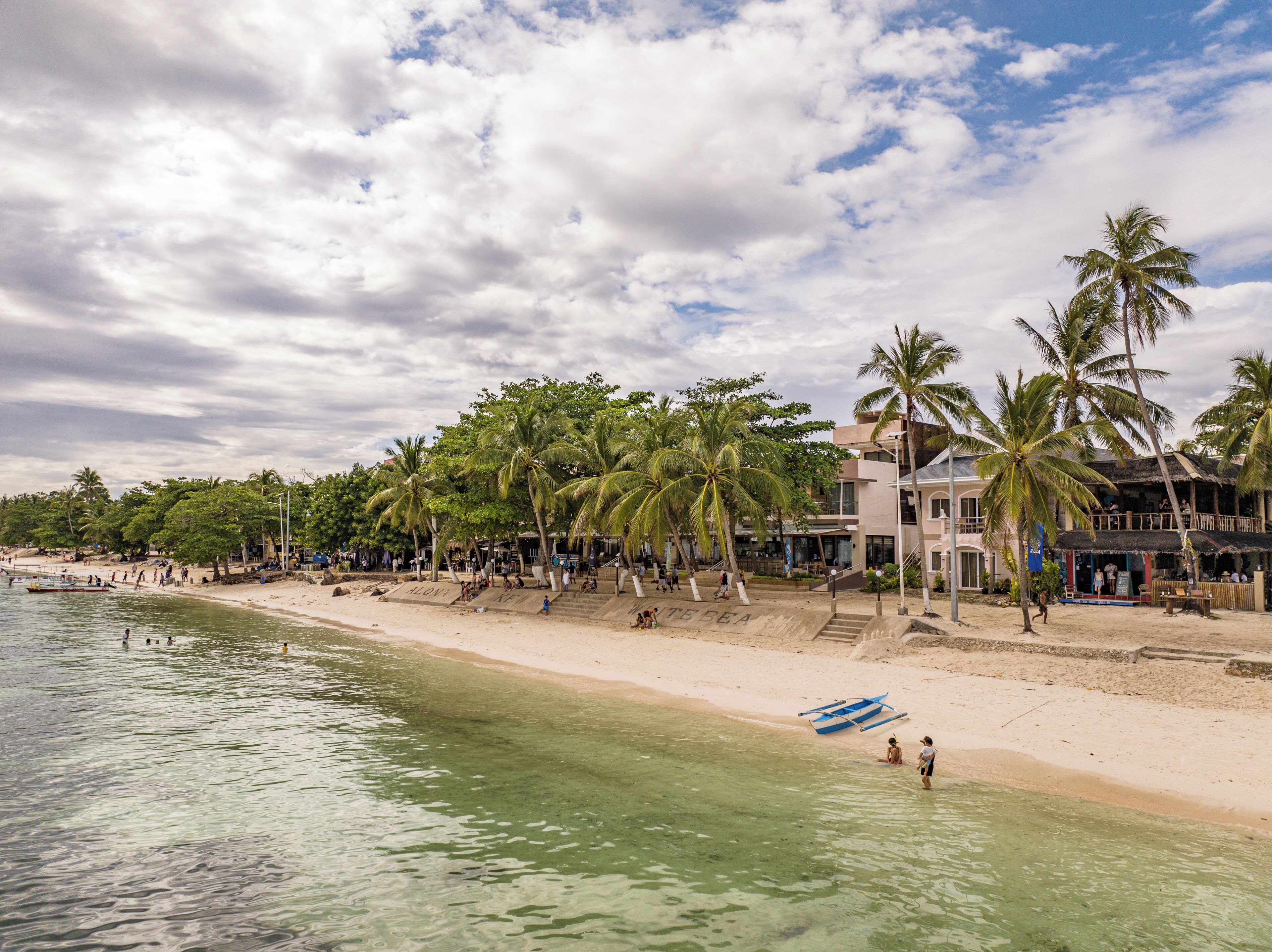 On the beach, white sand
