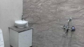 Shower, towels, soap, shampoo