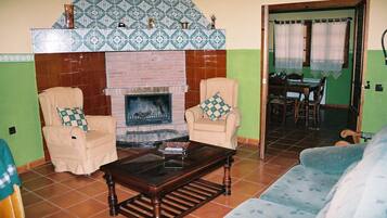 Una Smart TV, una chimenea, un reproductor de DVD
