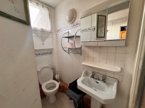 A small bathroom with a toilet, sink, and mirror. - The Belfry Hideaway - 30 m² apart center Arras (Arras)