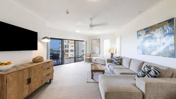 Three Bedroom Ocean View First Floor Apt | Living area | 32-inch flat-screen TV with satellite channels, Netflix