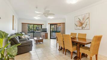 Three Bedroom Ocean View Apt Ground Floor | Living area | 32-inch flat-screen TV with satellite channels, Netflix