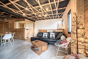 TV, fireplace - Apartment 'Martonne Le Terasse' with Mountain View, Private Terrace and Wi-Fi (Châtel)