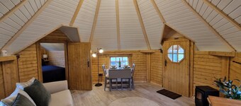Luxury Glamping Lodge with hot tub set on a beautiful, Mid Wales hillside