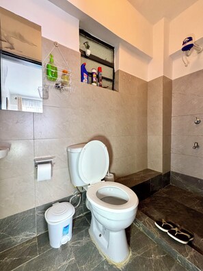 Douche, serviettes fournies, savon, papier de toilette