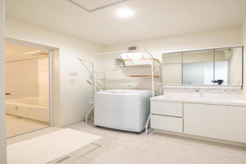 Hair dryer, bidet, towels, soap