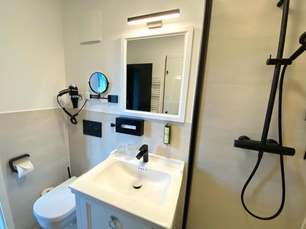 Comfort Double Room | Bathroom | Shower, hair dryer, towels, soap