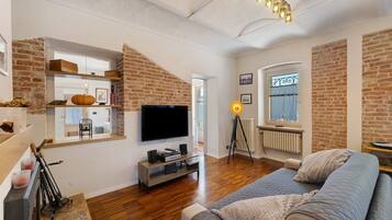 TV, fireplace