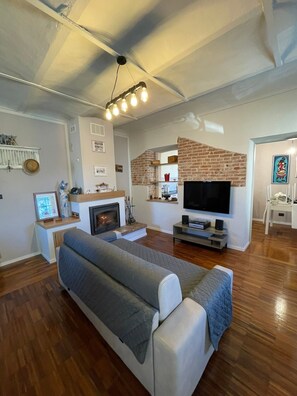 TV, fireplace