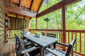 Outdoor dining - Cozy 1BD+Loft w/ Hot Tub! Fireplace + Pool Access! (Pigeon Forge)