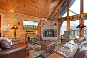 TV, fireplace, offices - Spectacular 4BR Cabin w/ Game Room, Hot Tub, Views (Gatlinburg)