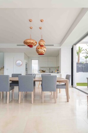 Dining - Modern 4+ bedroom villa with private pool in Marbella.  Sleeps 8, walk to beach. (Marbella)