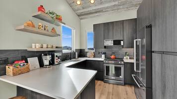 Frigorífico, microondas, horno y placa de cocina