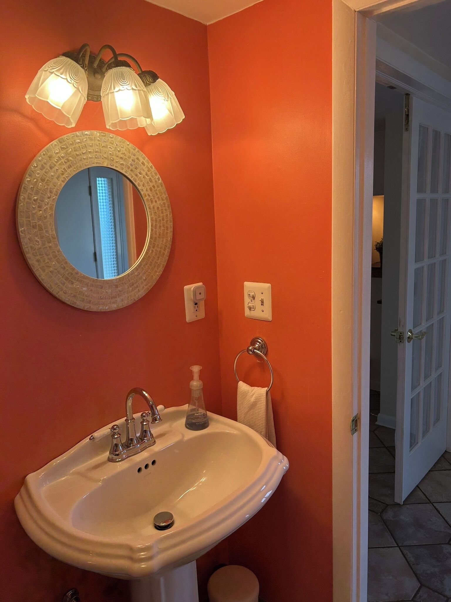 Shower, towels, soap, toilet paper