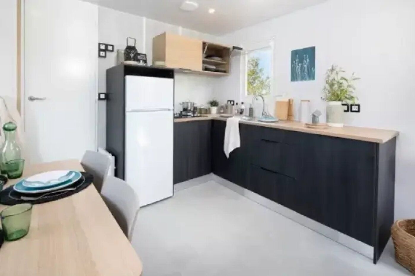 Fridge, microwave, stovetop