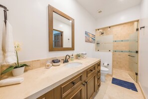 Shower, hair dryer, towels, soap - CCV Quvira - Luxurious and Beautiful 2BR w/ Ocean Views and Golf! (Cabo San Lucas)