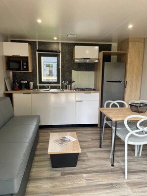 Réfrigérateur, micro-ondes, plaque de cuisson