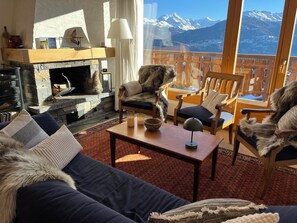 TV connectée, cheminée, livres