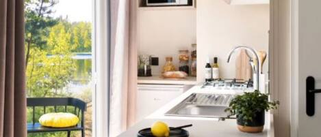 Fridge, microwave, coffee/tea maker