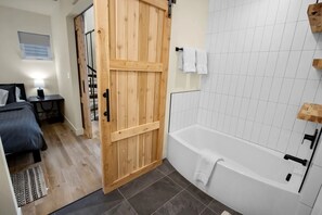 Shower, towels, toilet paper
