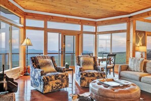 TV, fireplace, table football - 3BR Home w/180° Mountain Views | Hot Tub, Poker Room, Sauna | 5 Min to Ski Resort (Beech Mountain)